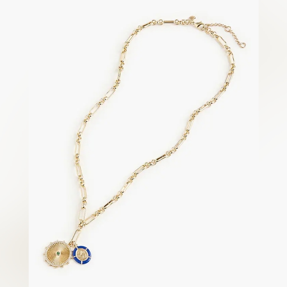 J.Crew Double Pendant Chain Necklace, Gold/ Blue